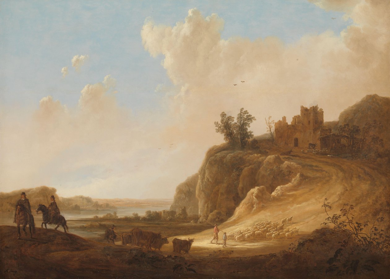 Bergigt landskap med ruinerna av ett slott av Aelbert Cuyp