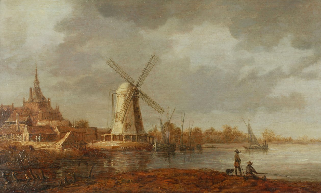 Flodscen med utsikt över Dordrecht (olja på panel) av Aelbert Cuyp
