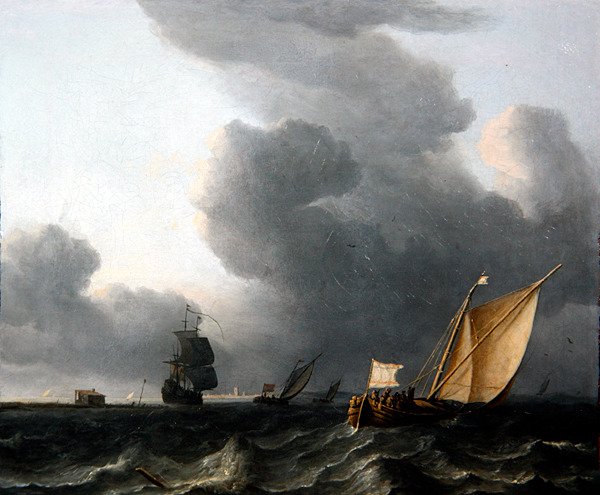 Två holländska Smalschips och en krigsman (olja på duk) av Aernout Smit