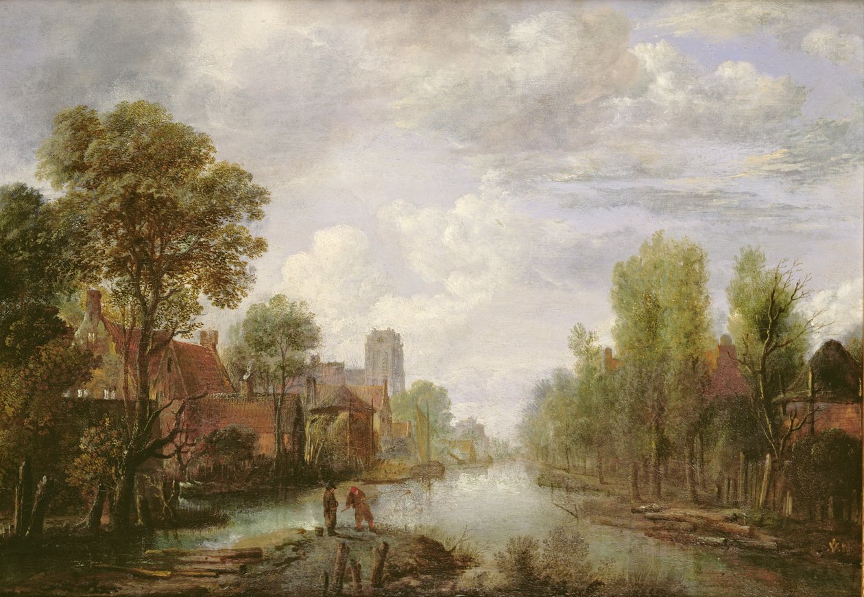 Landskap med en kanal (panel) av Aert van der Neer