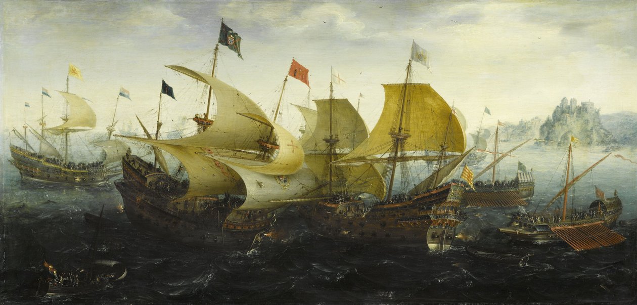 Slaget vid Cadiz Holländska och engelska fartyg attackerar den spanska armadan, 1608 av Aert Anthonisz