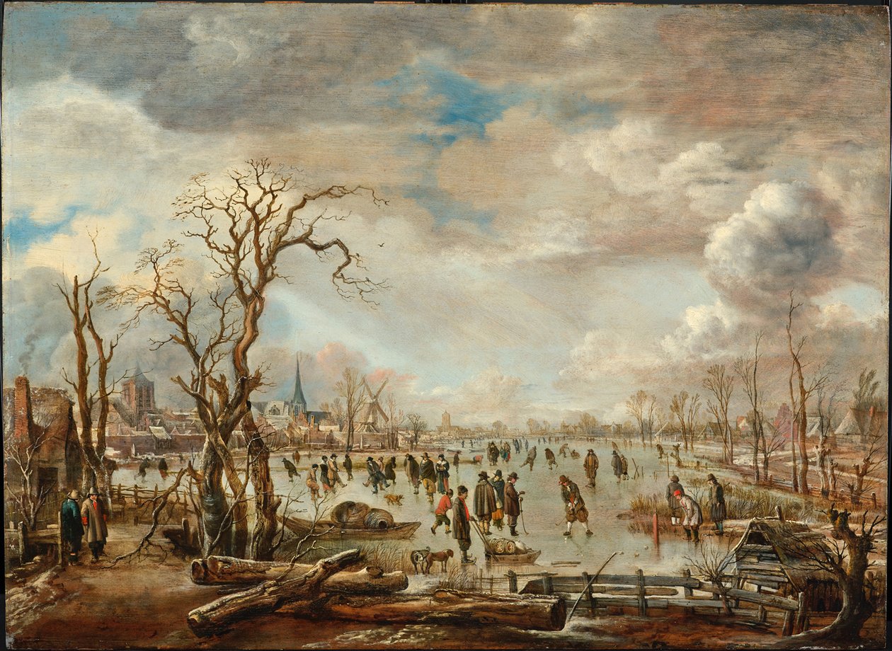Vinterlandskap med isnöjen, ca. 1655 av Aert van der Neer