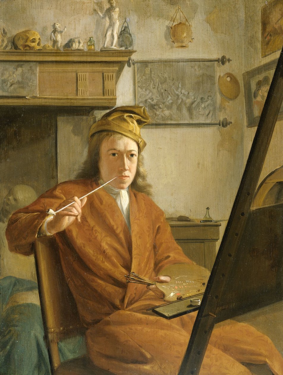 Porträtt av en målare, kanske konstnären själv av Aert Schouman (attributed to)