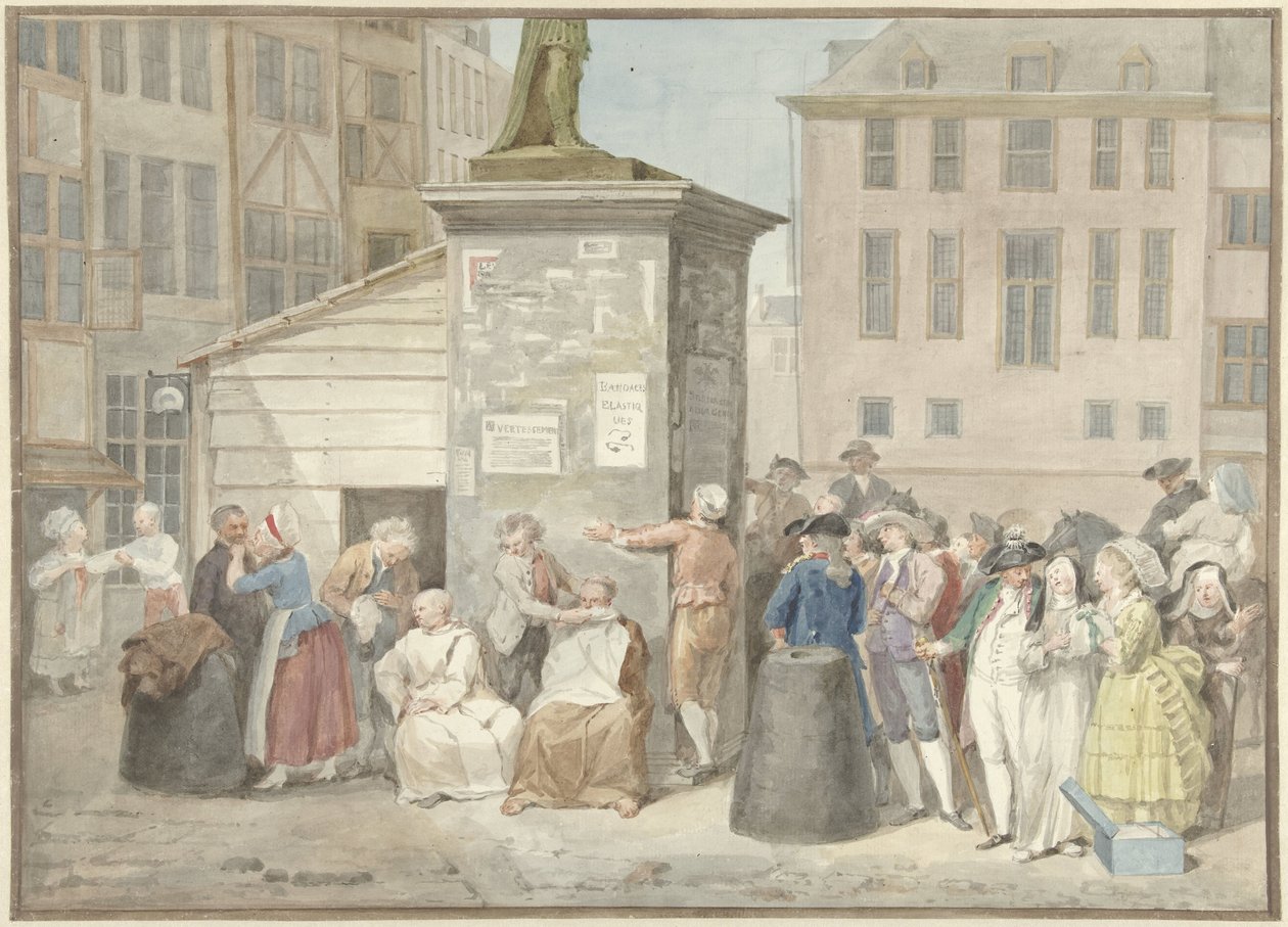 Torg med munkar och nunnor under revolutionen i Belgien, 20 oktober 1787 av Aert Schouman (signed by artist)