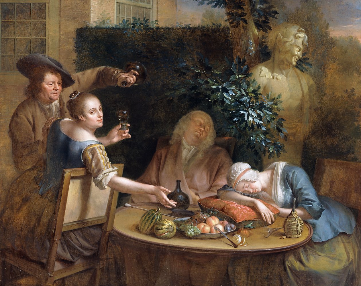 En dryckesfest i trädgården, 1739 av Aert Schouman