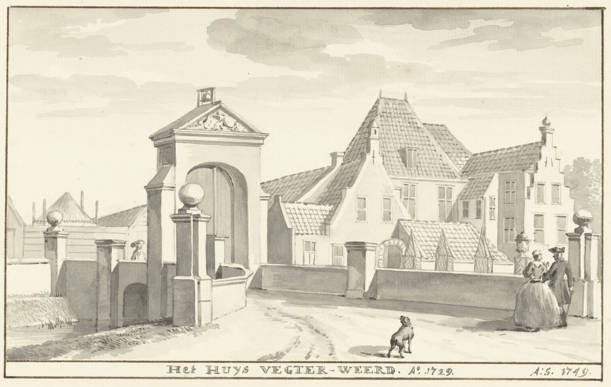 Havezathe Vechterweerd nära Zwolle 1729 Het HUYS VEGTER-WEERD Ao 1729 (titel på objekt) av Aert Schouman
