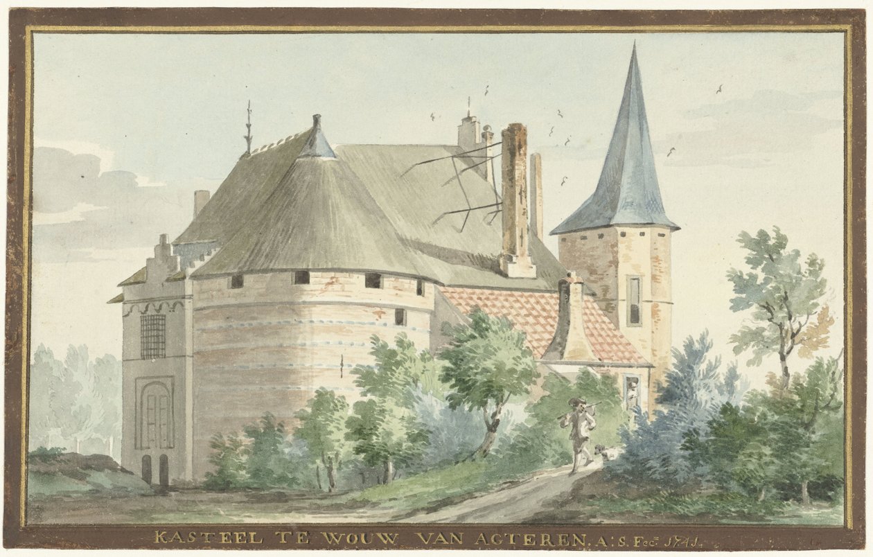 Slottet i Wouw SLOTT I WOW VAN AGTEREN (titel på objekt) av Aert Schouman