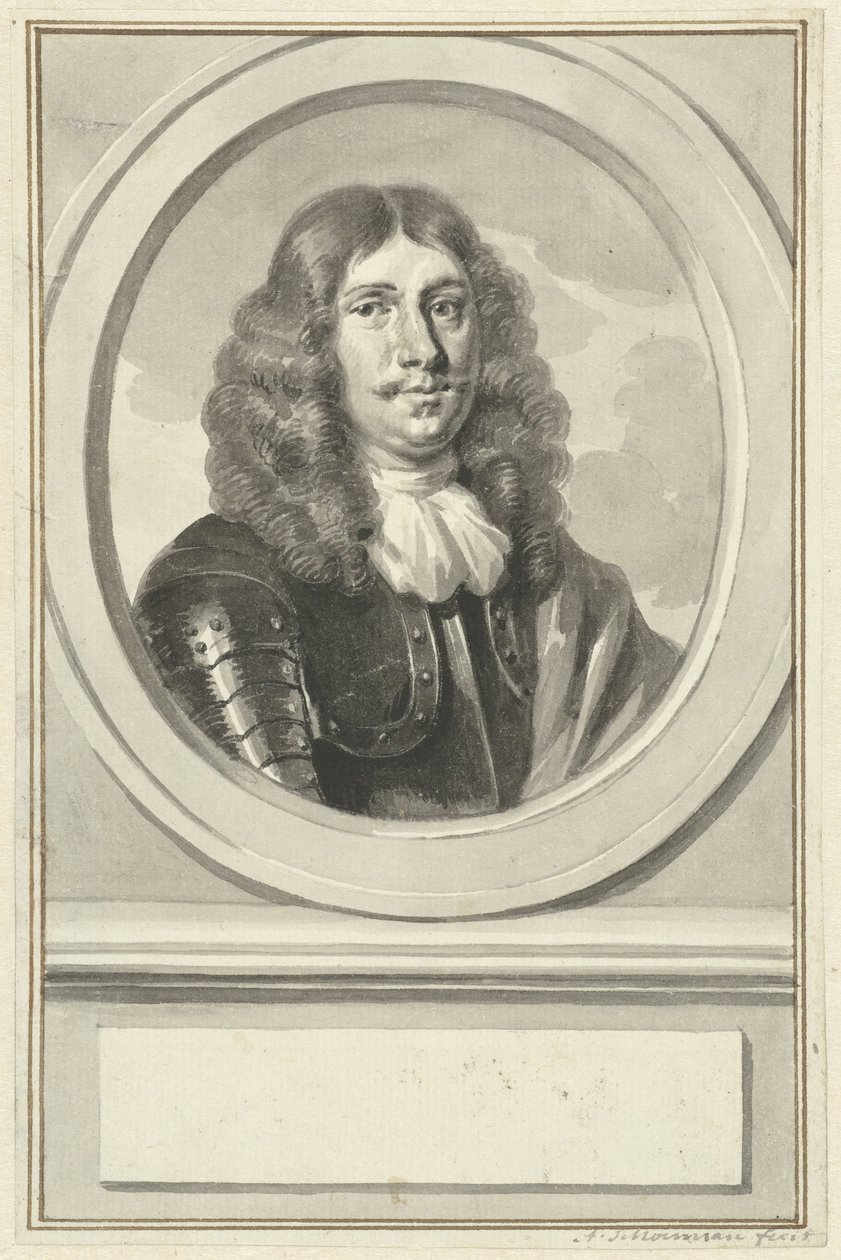 Porträtt av Cornelis Evertsen i pansar, i oval, till höger av Aert Schouman