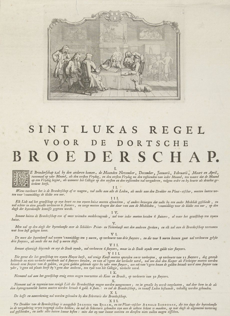 Regler för Saint Luke-gillet i Dordrecht, 1736 av Aert Schouman