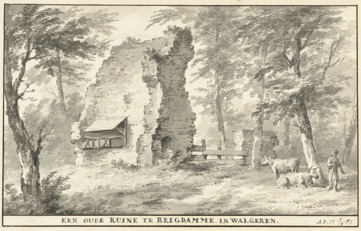 Ruiner vid Brigdamme på Walcheren En gammal ruin vid Brigdamme i Walgeren (titel på objekt) av Aert Schouman