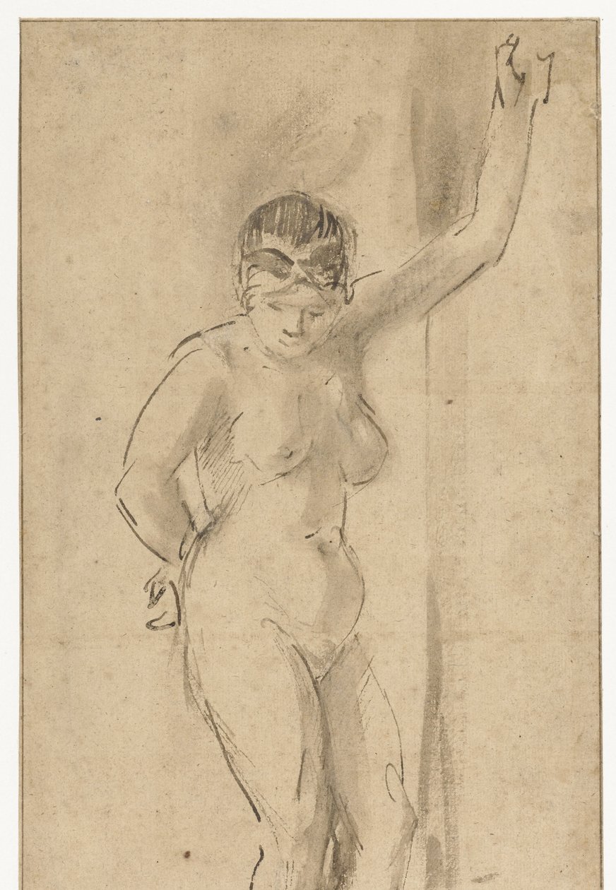 Stående naken kvinna med upphöjd arm av Aert de Gelder (attributed to)