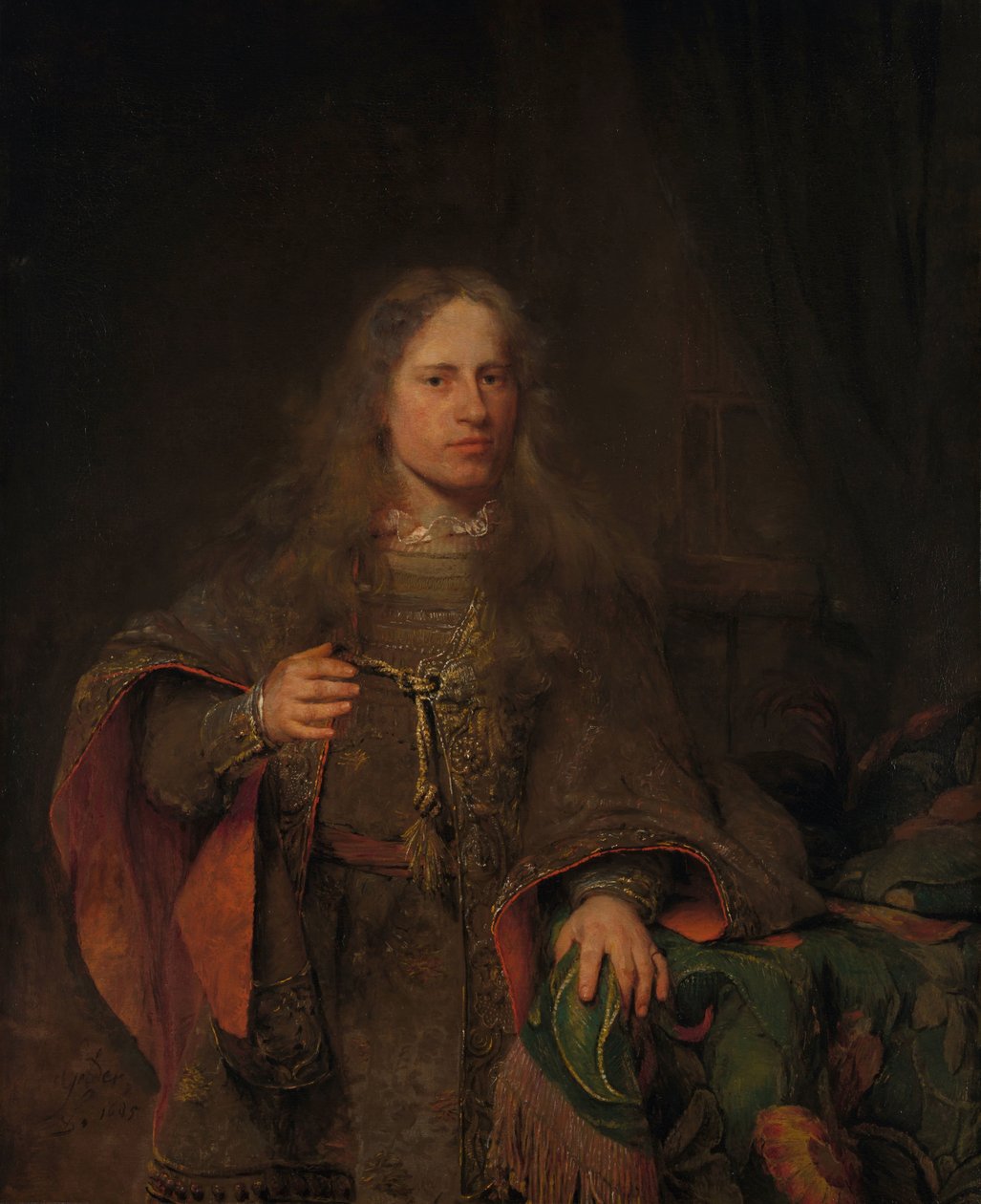 Porträtt av Ernest de Beveren, Lord of West-IJsselmonde och De Lindt Ernestus van Beveren (1660-1722), Lord of West-Ysselmonde och de Lindt, Alderman, Burgomaster och från 1704 postmaster of Dordrecht av Aert de Gelder (signed by artist)