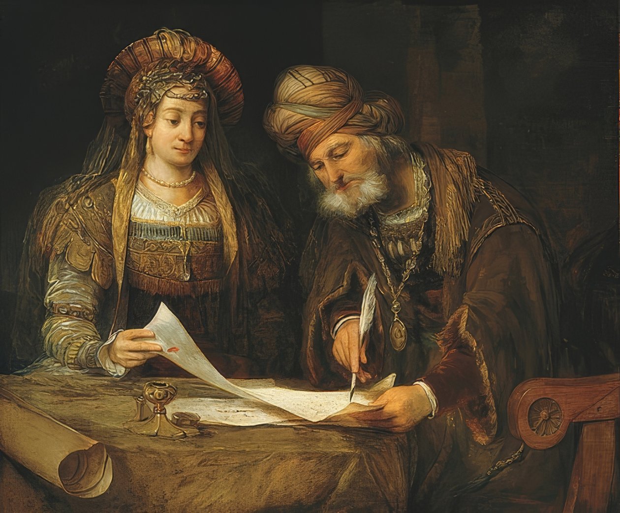 Ester och Mordechai. 1675 av Aernt de Gelder