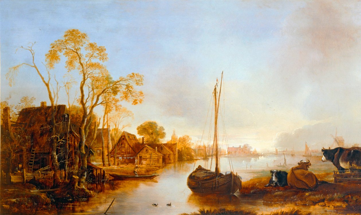 Kanten av en kanal i Holland ... av Aert van der (after) Neer