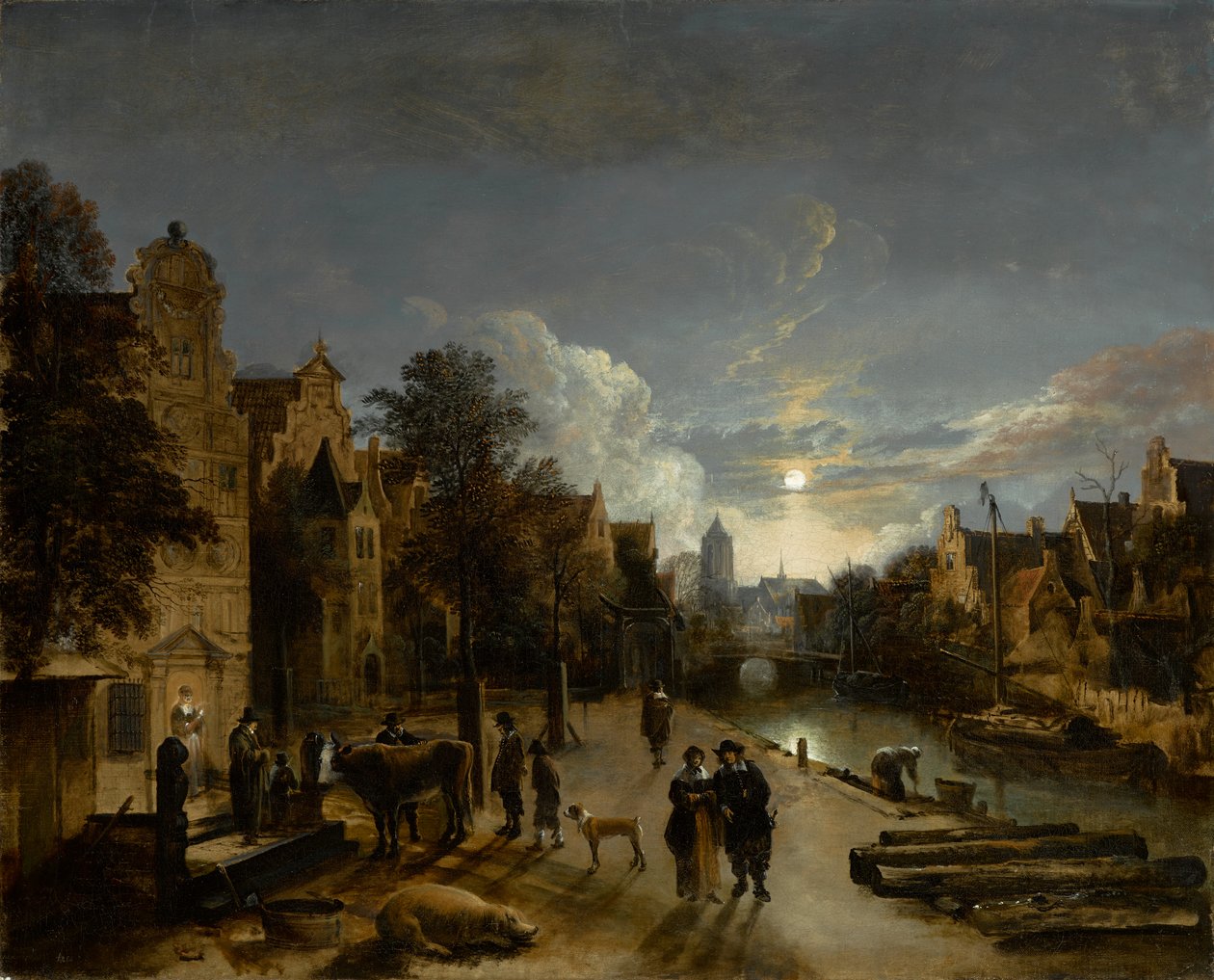 Kanalscen i månsken, cirka 1660-talet (olja på duk) av Aert van der Neer
