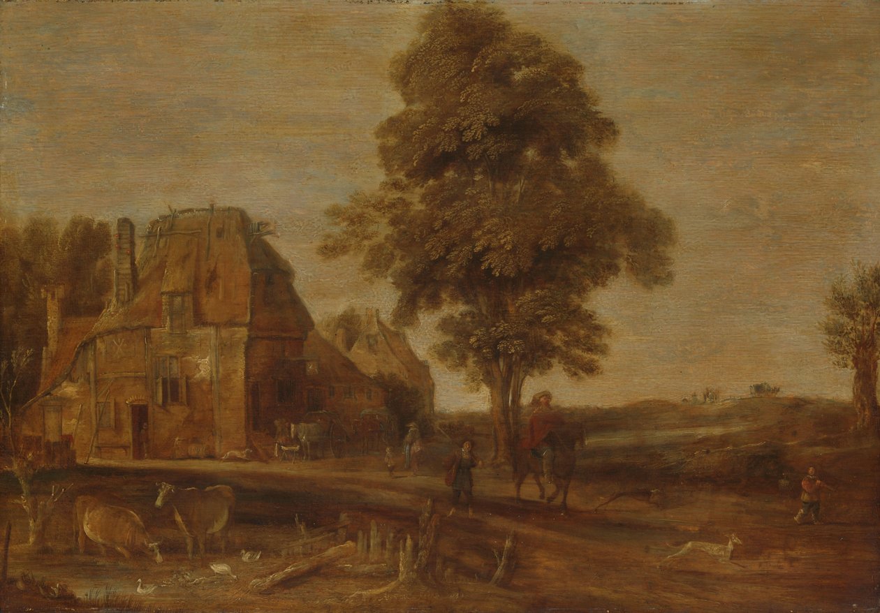 Landskap med ett värdshus av Aert van der Neer