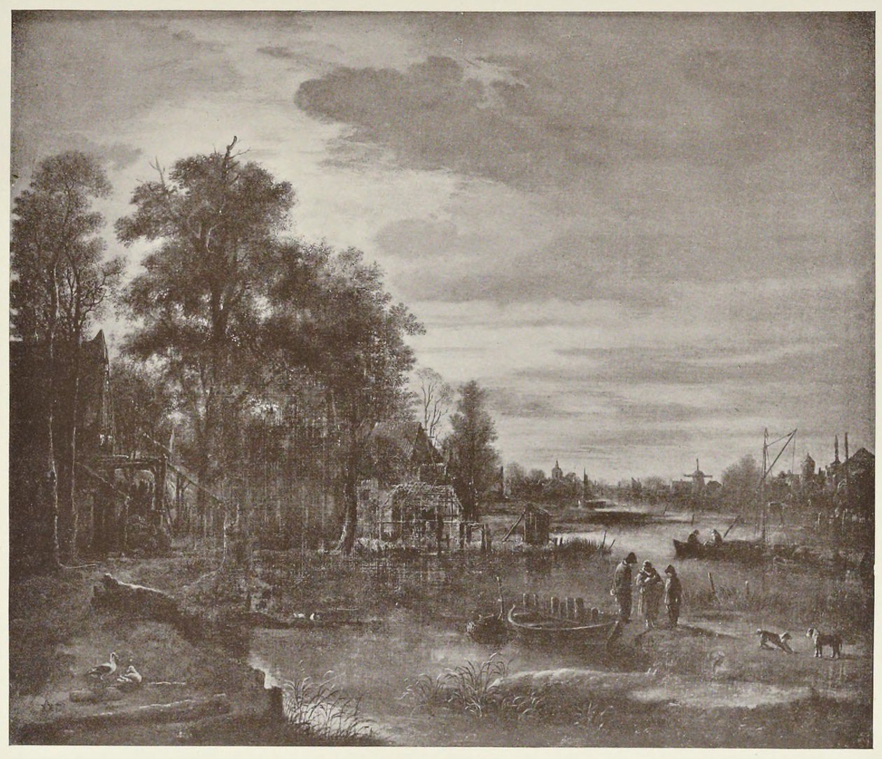 Månskensflod landskap med figurer av Aert van der Neer