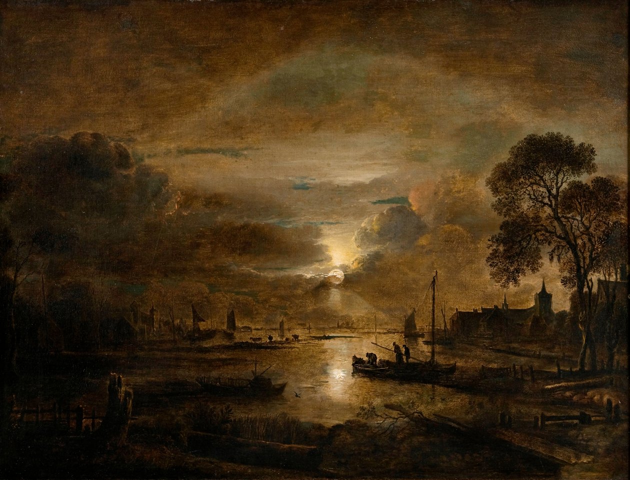 Månsken vid en holländsk flod, ca 1650 (olja på duk) av Aert van der Neer