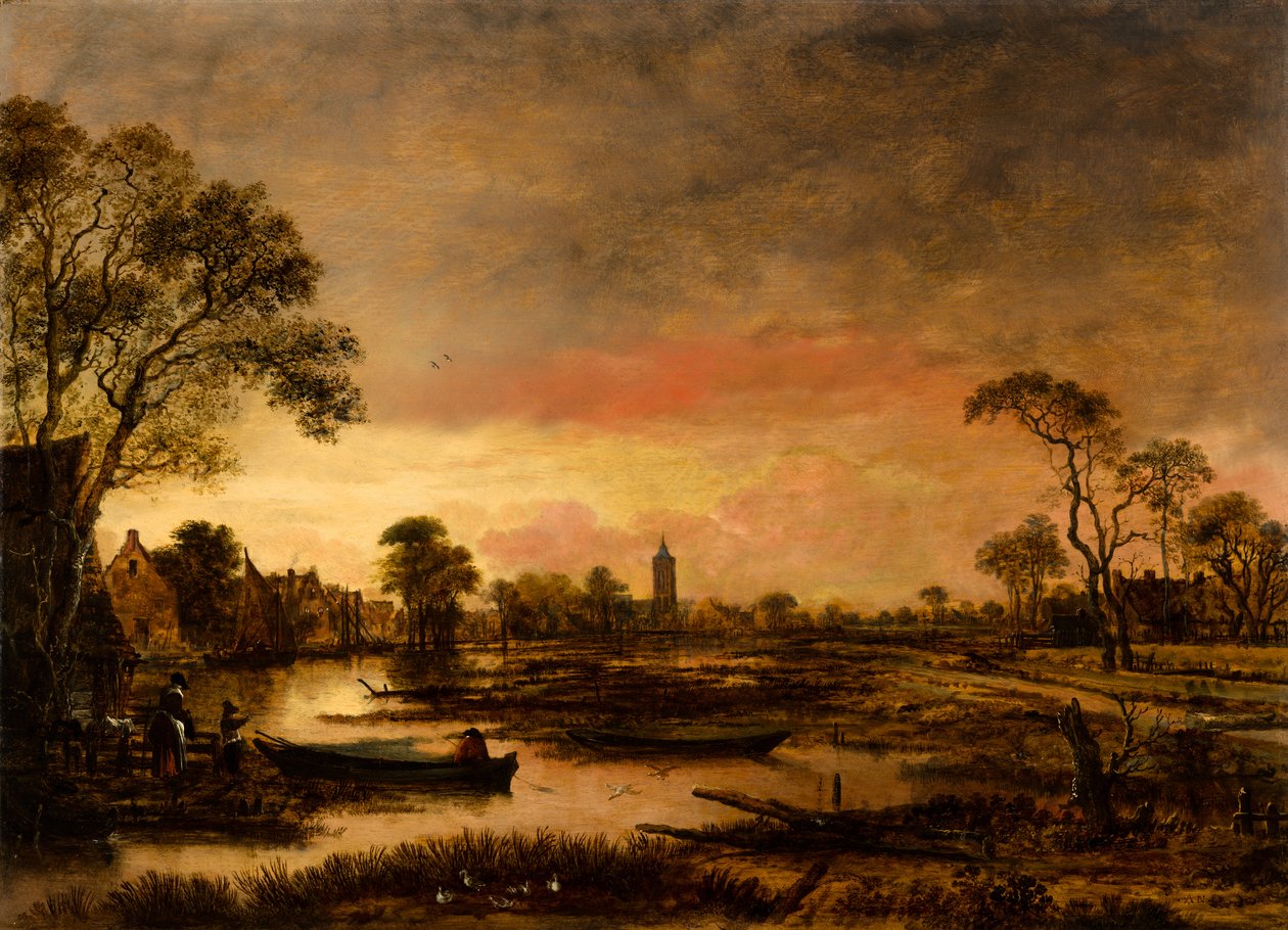 Flodlandskap av Aert van der Neer