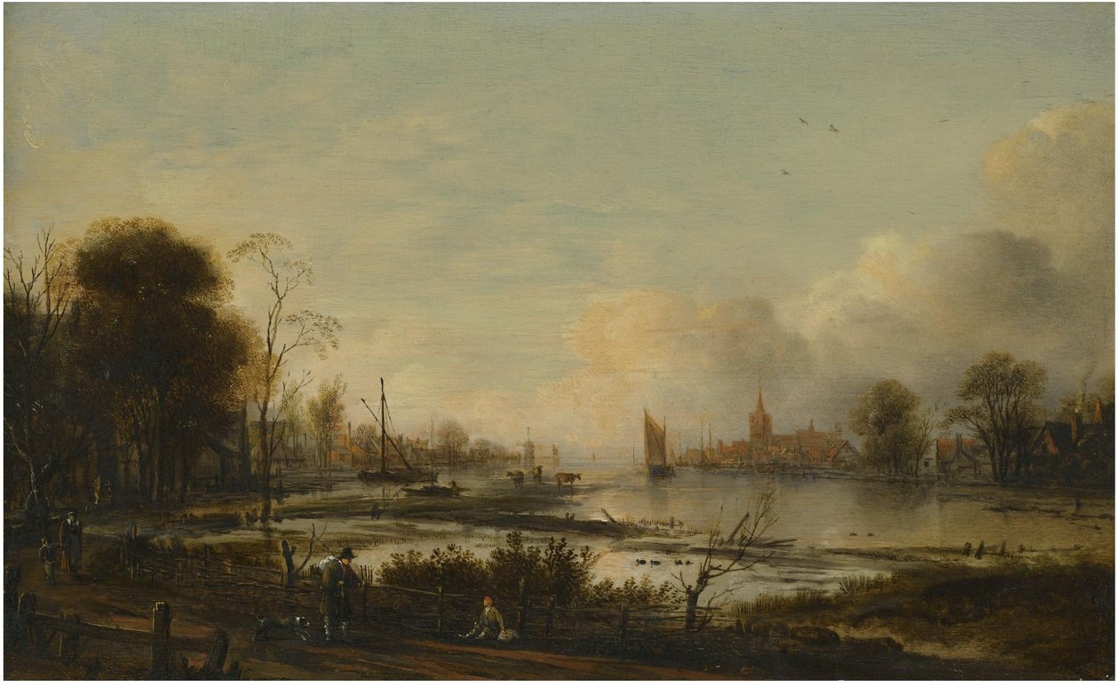 Flodlandskap med figurer av Aert van der Neer