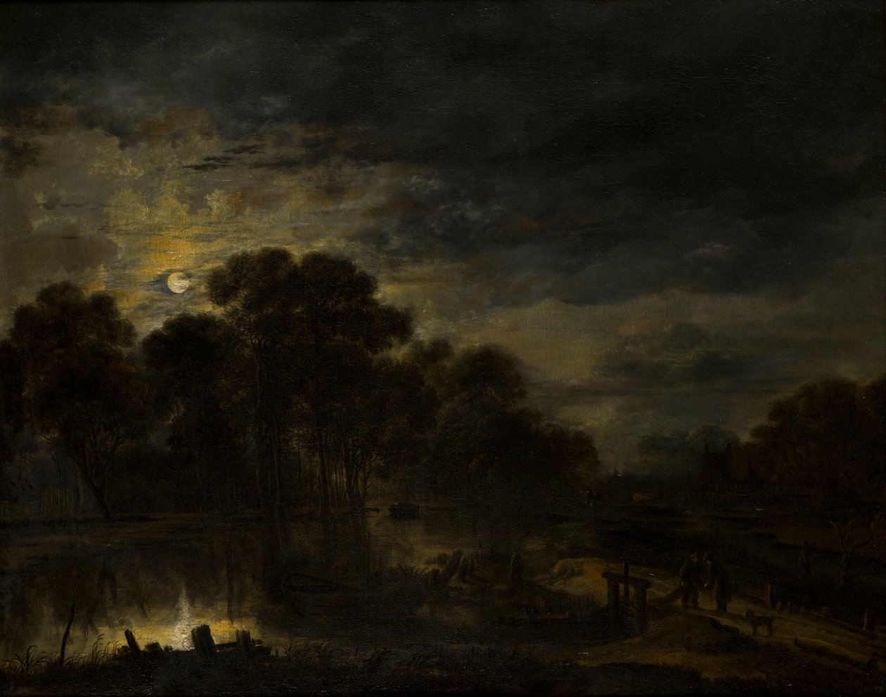 Flodlandskap av Moonlight, ca 1623-77 (olja på duk) av Aert van der Neer