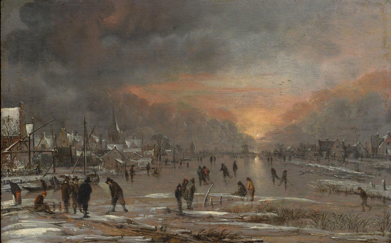 Sports on a Frozen River, ca 1660 (olja på trä) av Aert van der Neer
