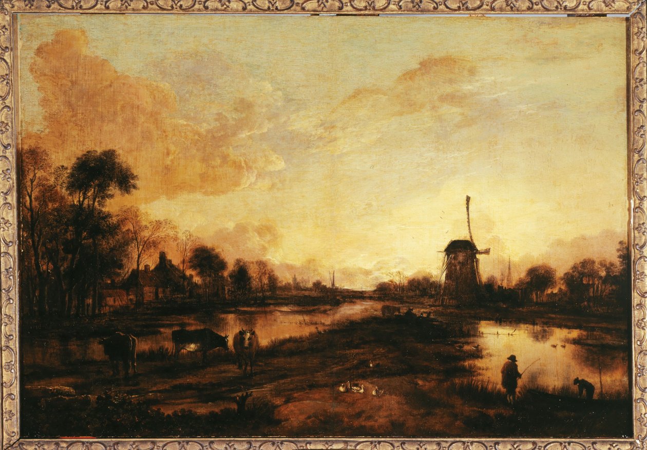 Solnedgång vid floden Yssel, ca 1645 (olja) av Aert van der Neer