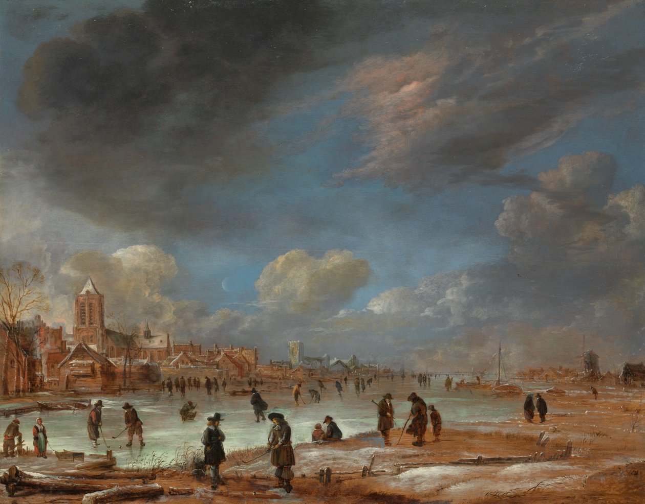 Vinterlandskap nära en stad med Kolf-spelare av Aert van der Neer