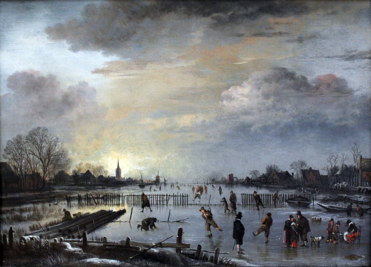 Vinterlandskap med skridskoåkare av Aert van der Neer