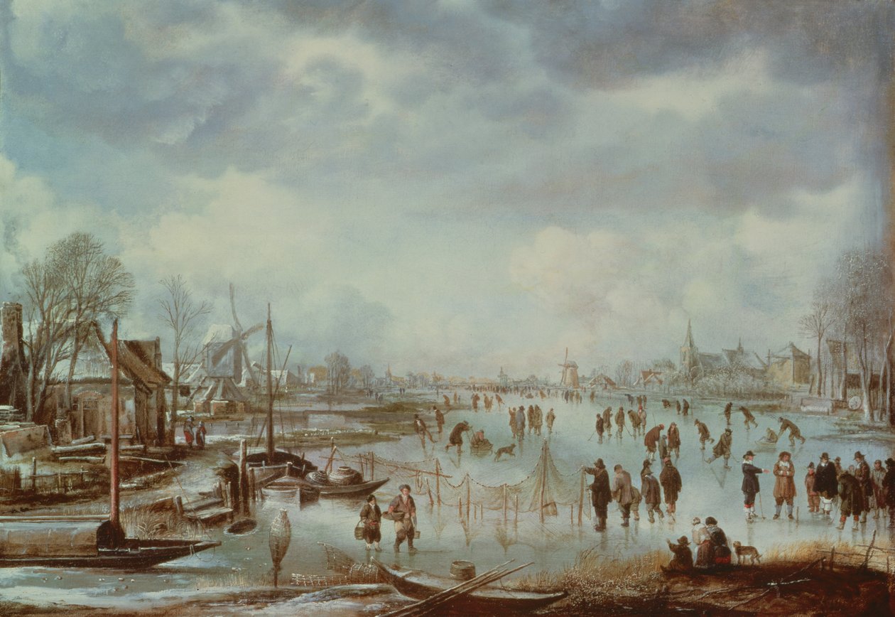 Vinter scen med konståkning av Aert van der Neer