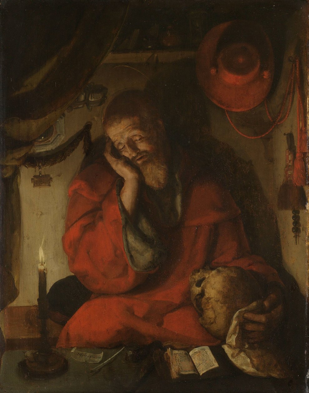 Saint Hieronymus i sin studie vid levande ljus av Aertgen Claesz van Leyden (attributed to)