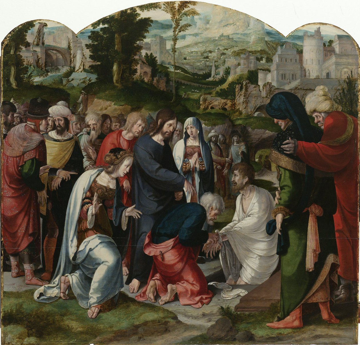 The Raising of Lazarus, mittpanelen på triptyken, c.1530 av Aertgen Claesz van Leyden