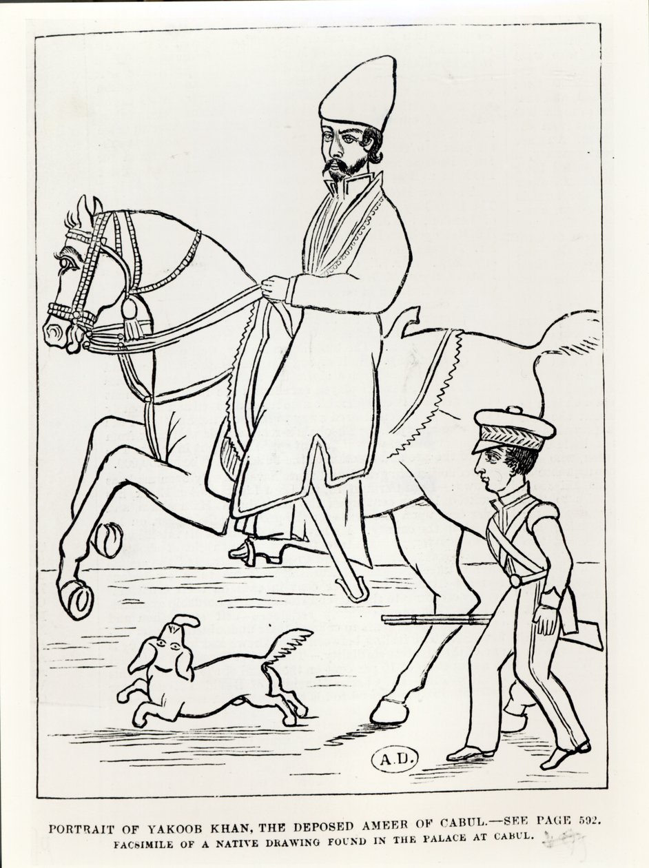 Faksimil av ett porträtt av Muhammad Yaqub Khan (1849-1923) emir av Afghanistan av Afghan School