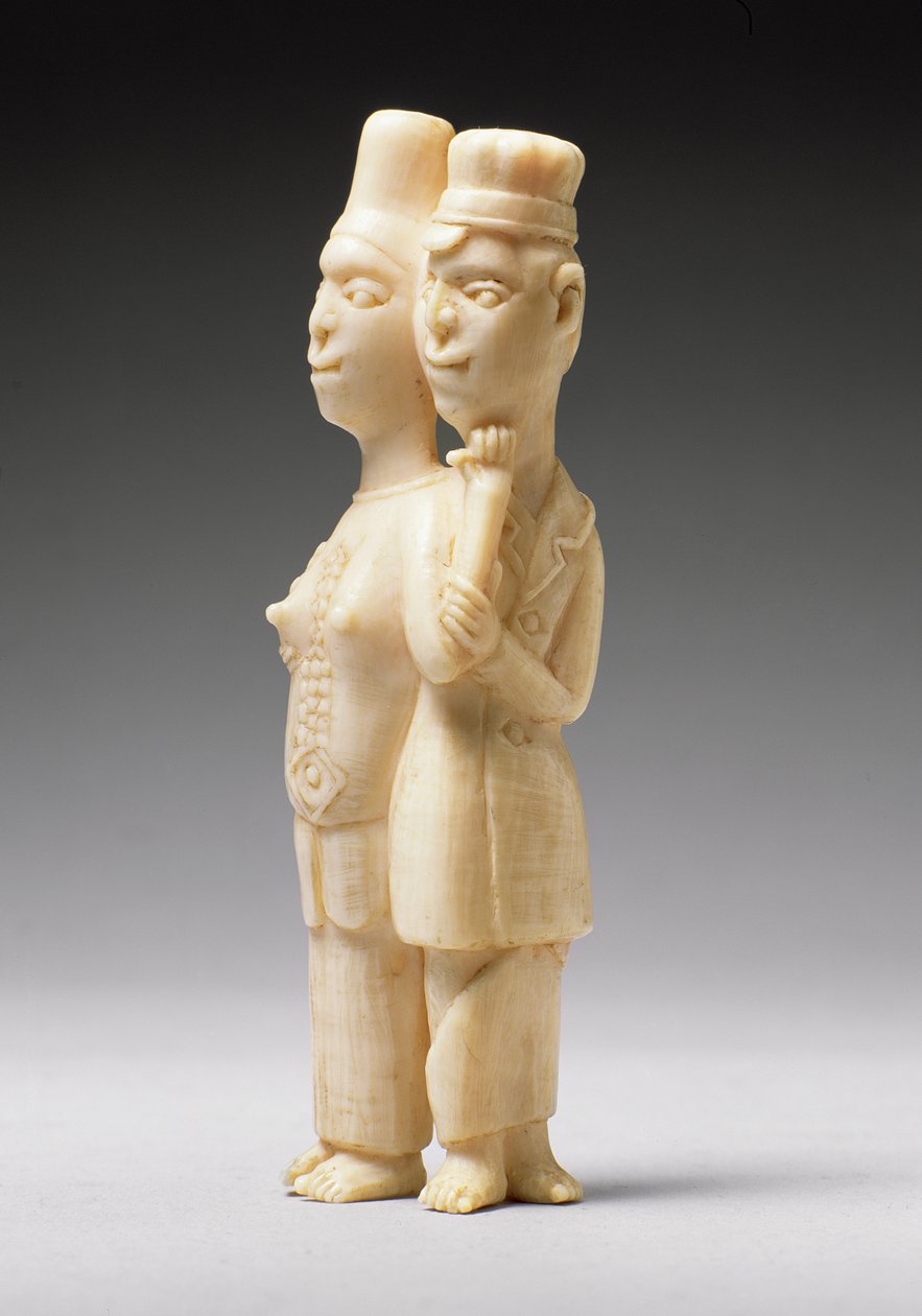 Figurer av en man i europeisk klädsel och en afrikansk kvinna, Kongo av African