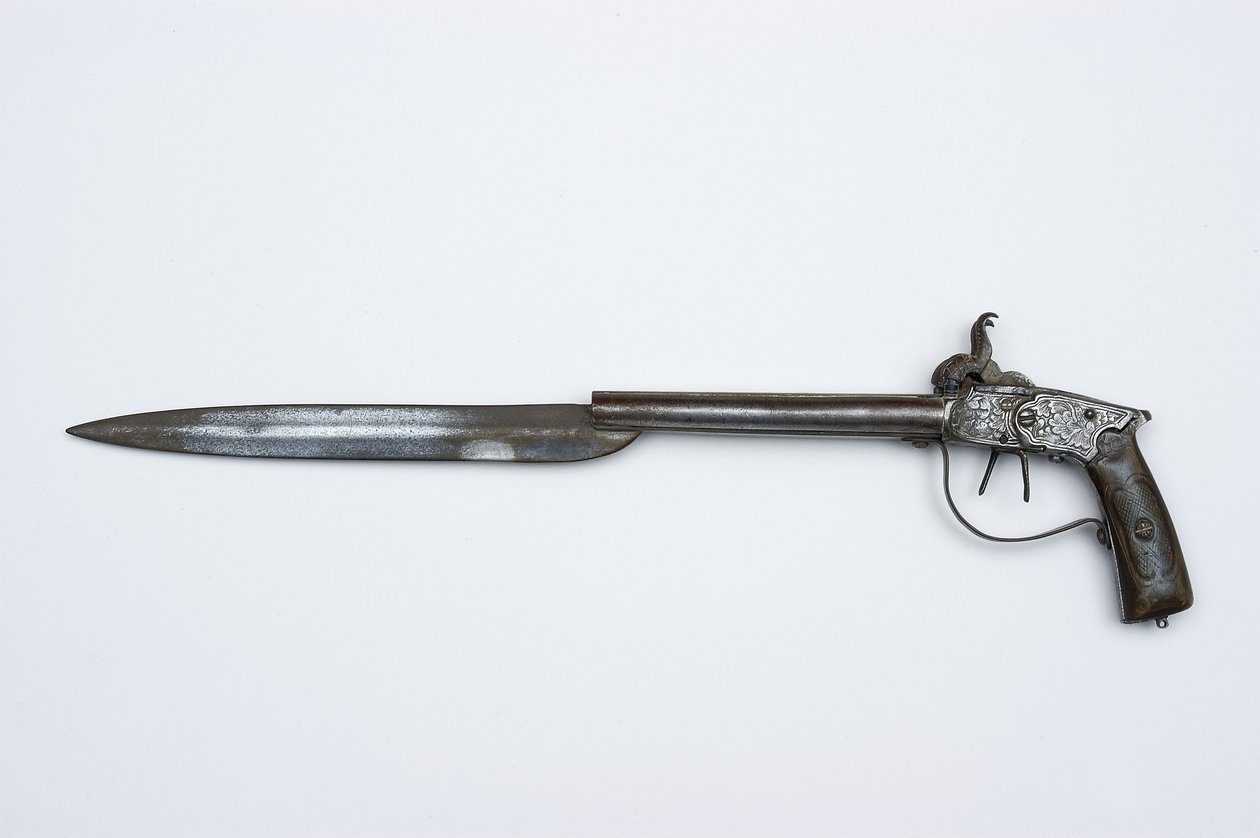 Dubbelpipig slagpistol, c.1840 (stål, mässing och horn) av African