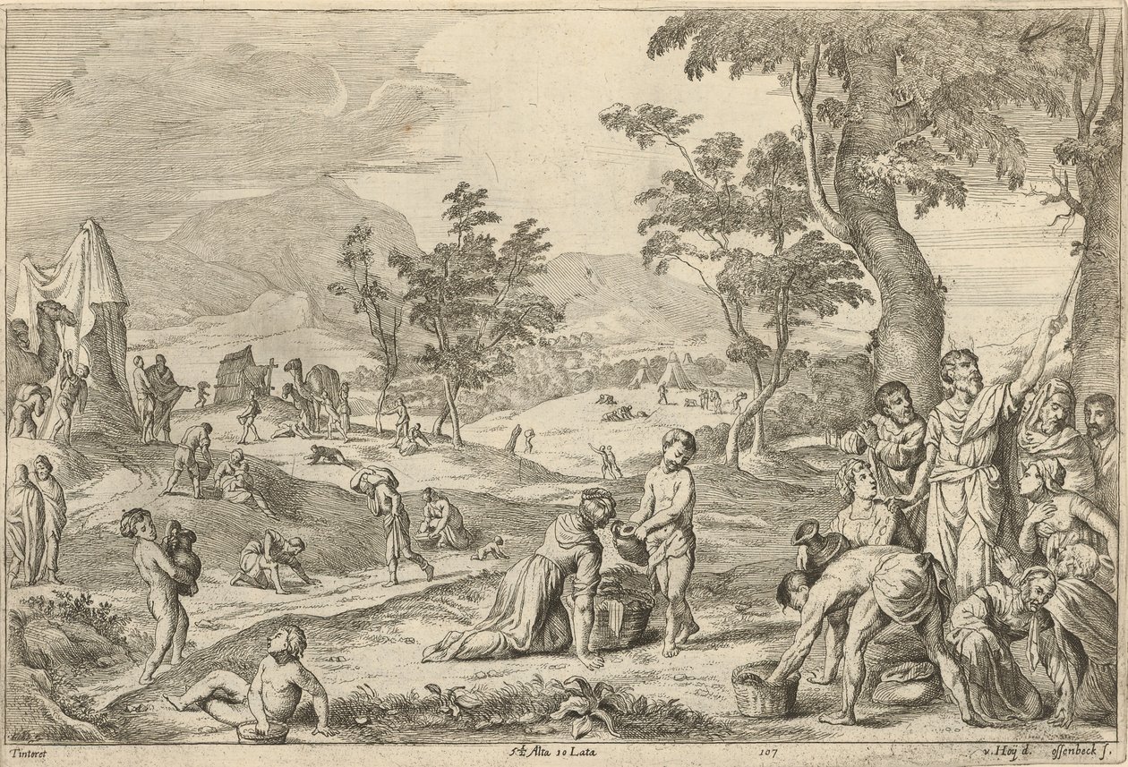 Israeliterna samlar manna av After David Teniers the Younger