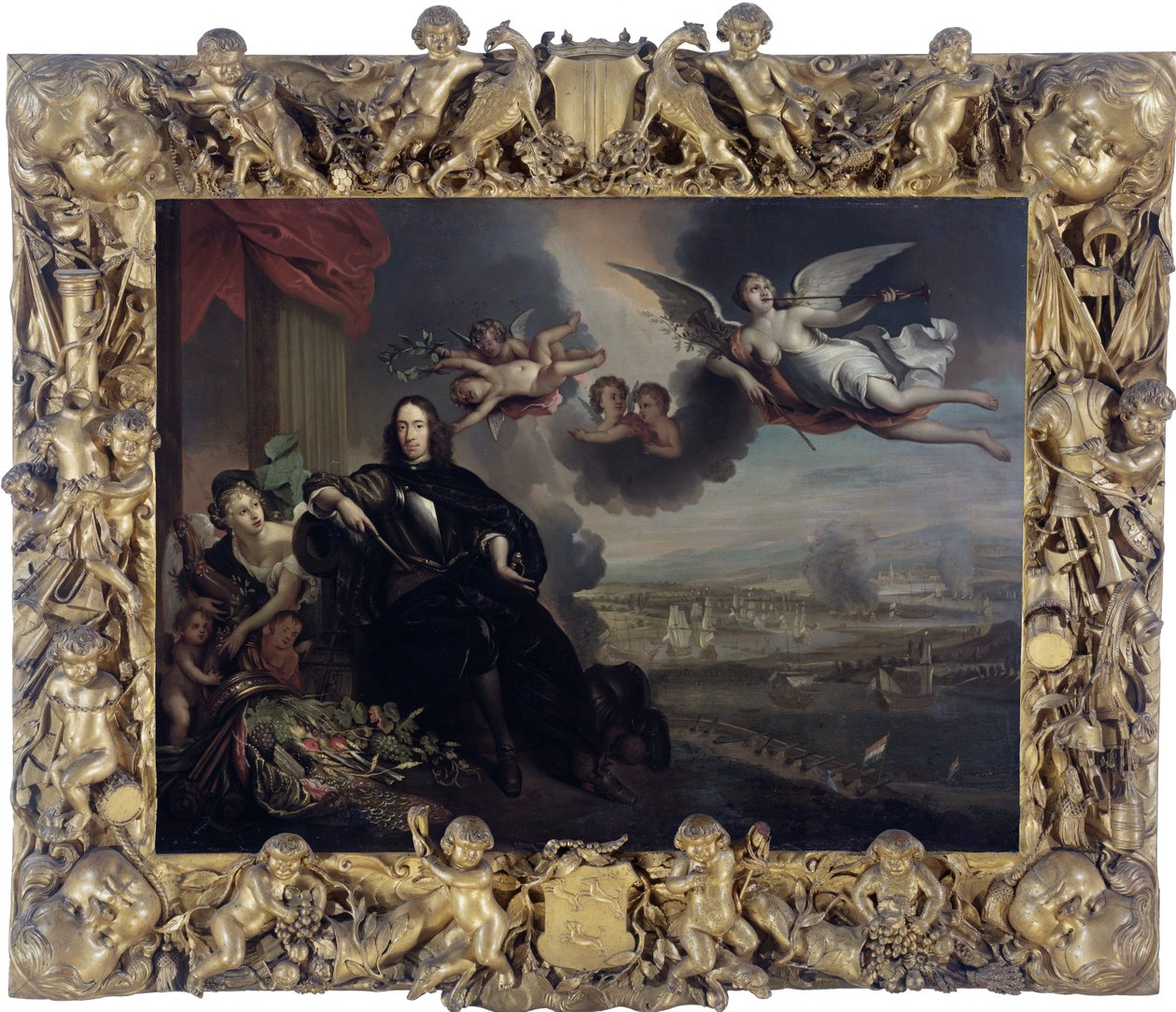 Cornelis de Witts apotheos, med rånet mot Chatham i bakgrunden. av After Jan de Baen