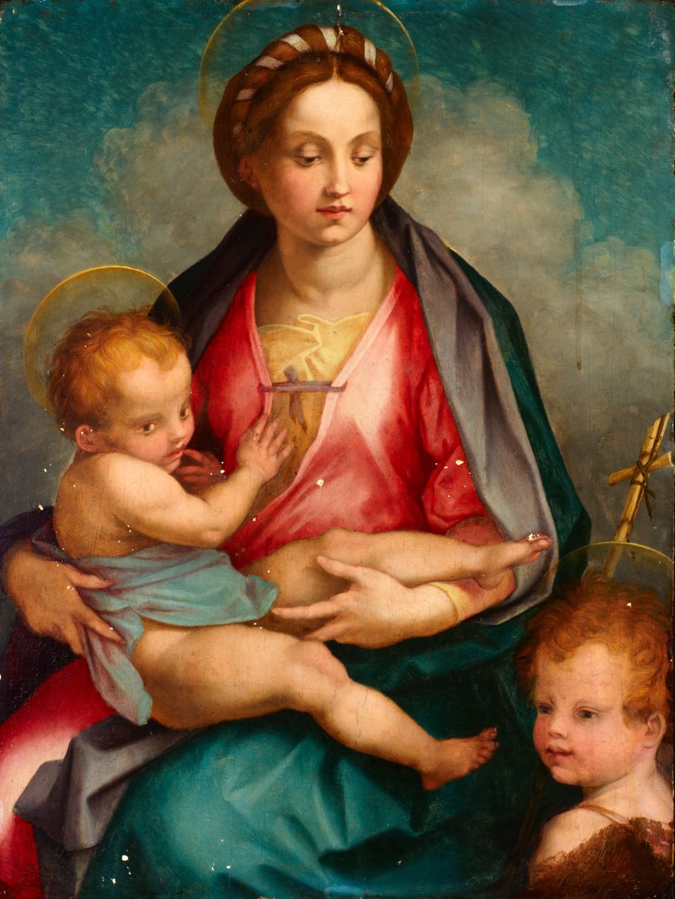 Madonna och barn med Johannes av Andrea del (after) Sarto