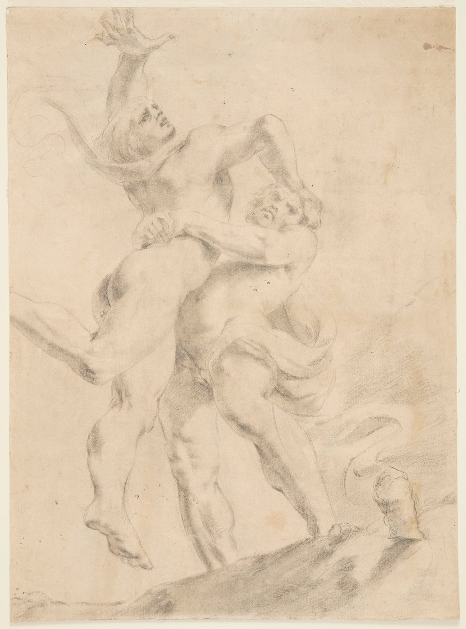 Studie för Hercules och Antaeus av After Annibale Carracci