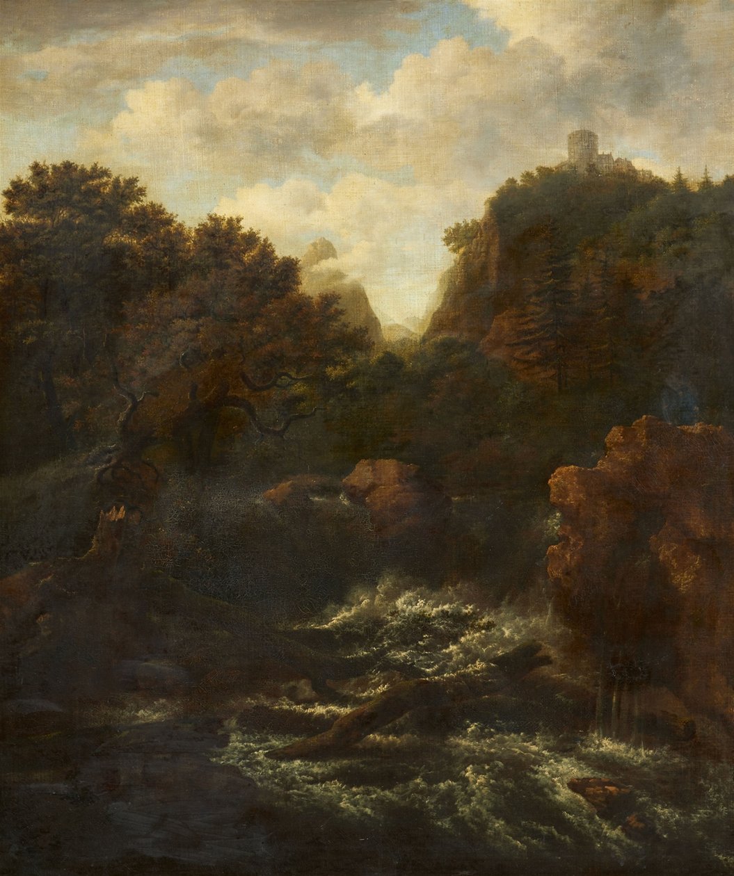 Bergslandskap med vattenfall av after Jacob van Ruisdael