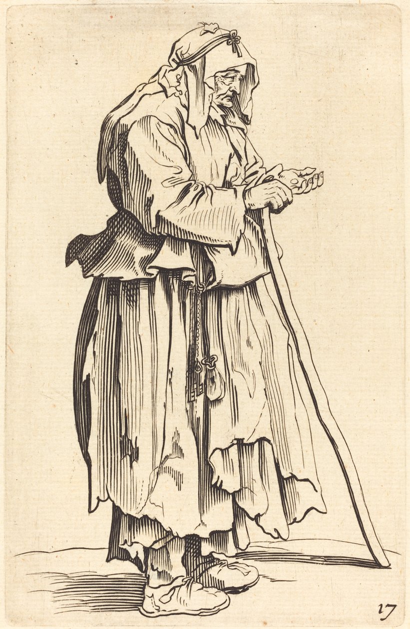 Tiggarkvinna som tar emot välgörenhet av After Jacques Callot