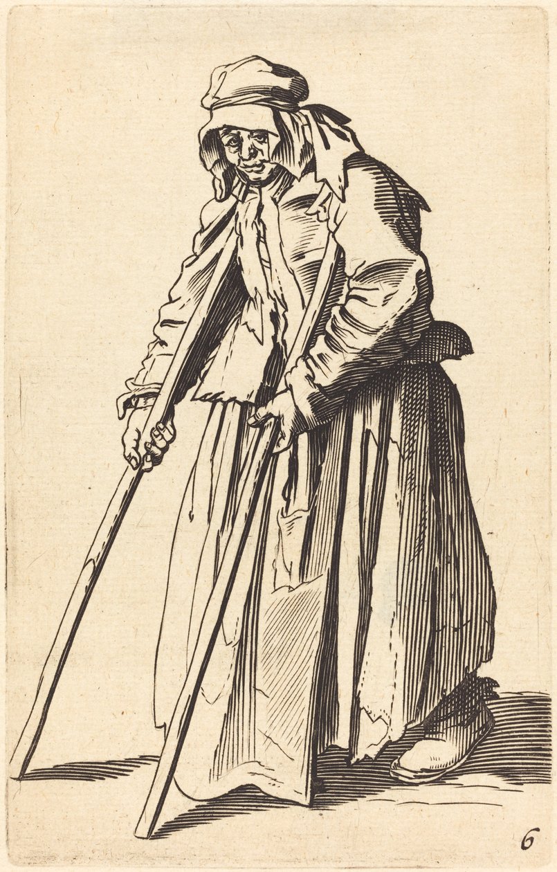 Tiggarkvinna med kryckor av After Jacques Callot