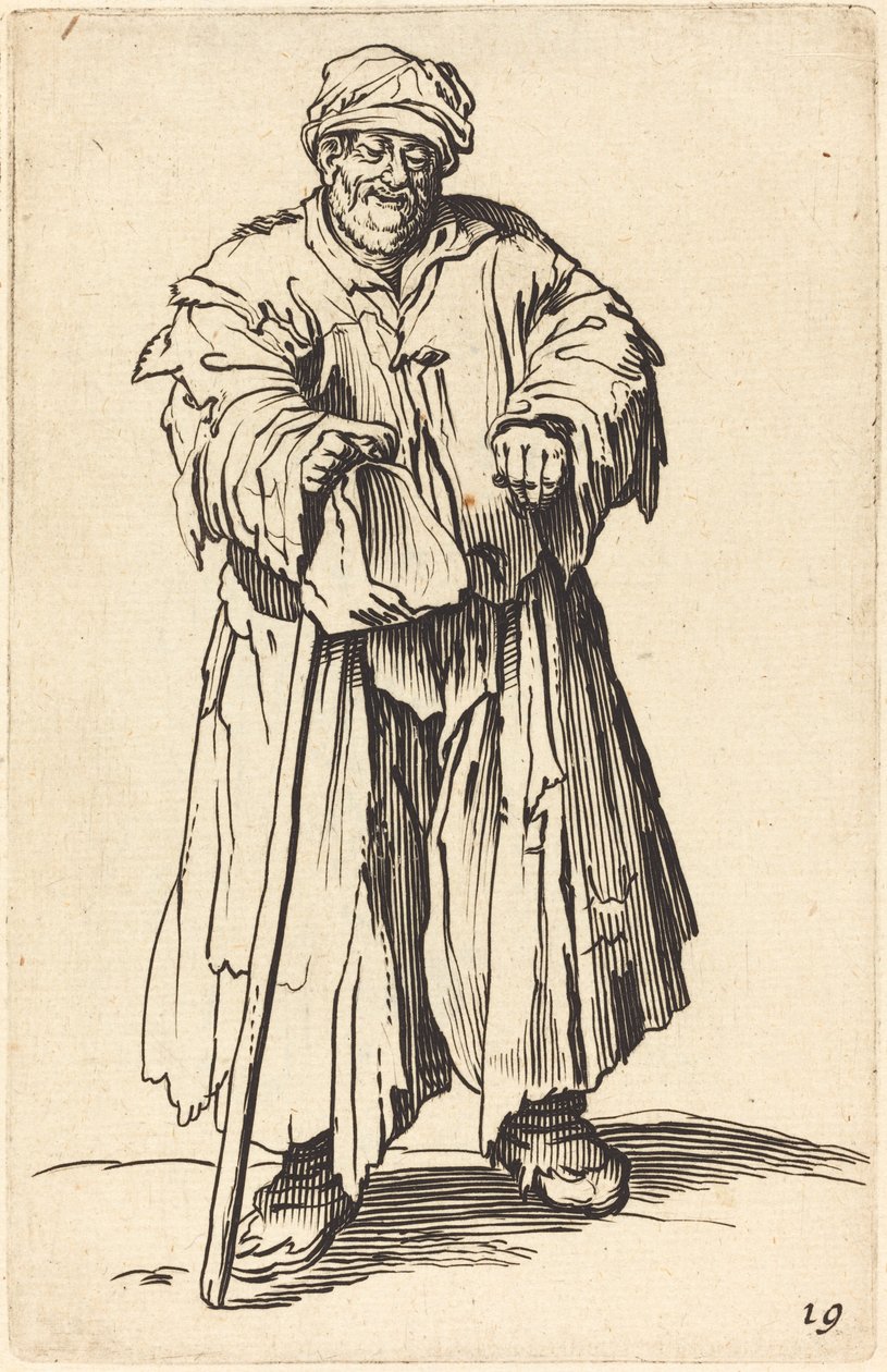 Fet tiggare med nedsänkta ögon av After Jacques Callot