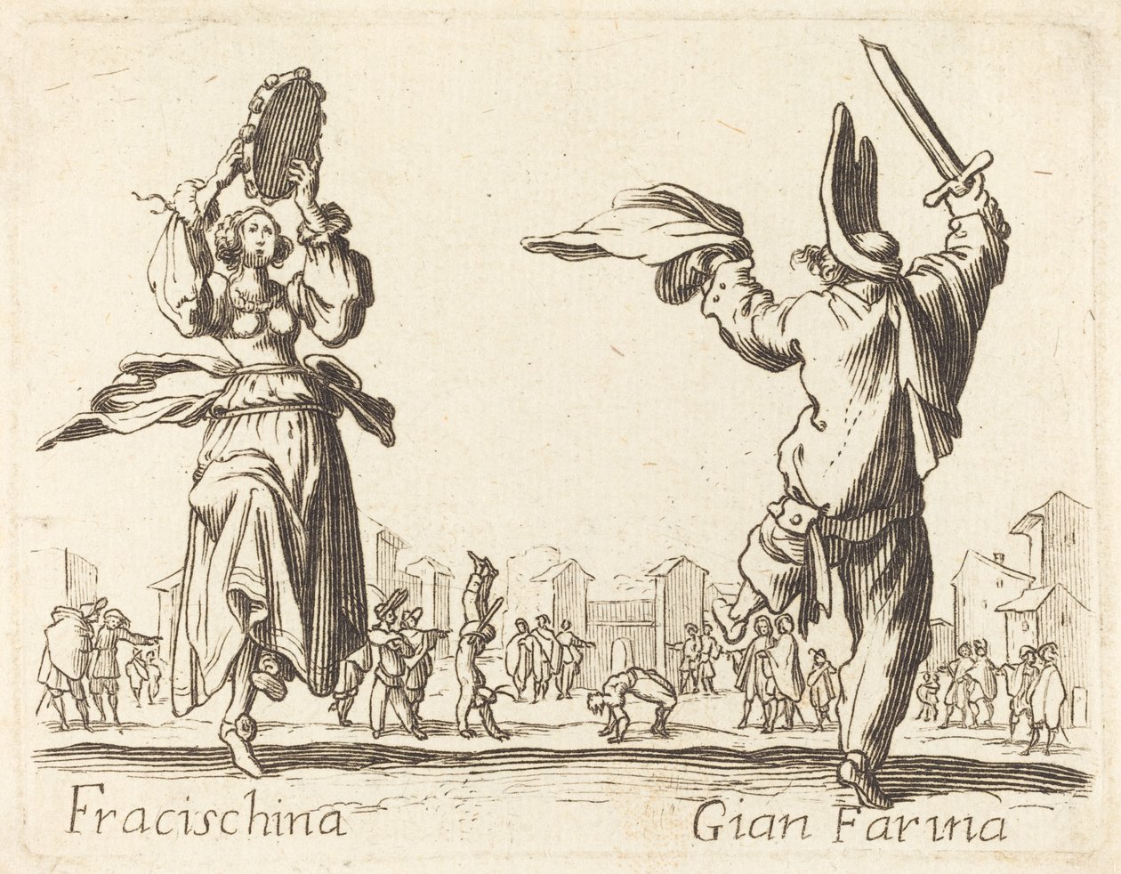 Fracischina och Gian Farina av After Jacques Callot