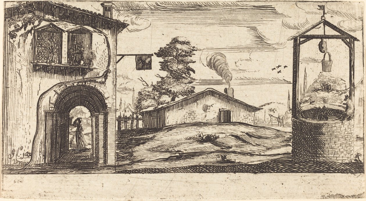 Landskap med en brunn av After Jacques Callot