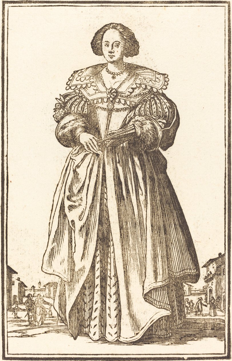 Adlig kvinna med fläkt av After Jacques Callot