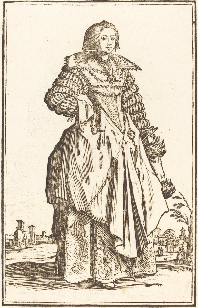 Adlig kvinna med stor krage av After Jacques Callot