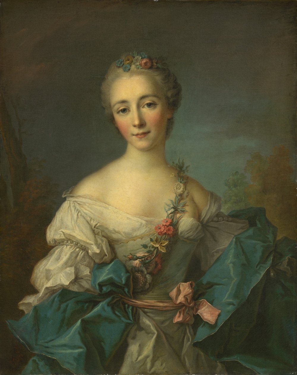 Porträtt av en ung kvinna av After Jean Marc Nattier