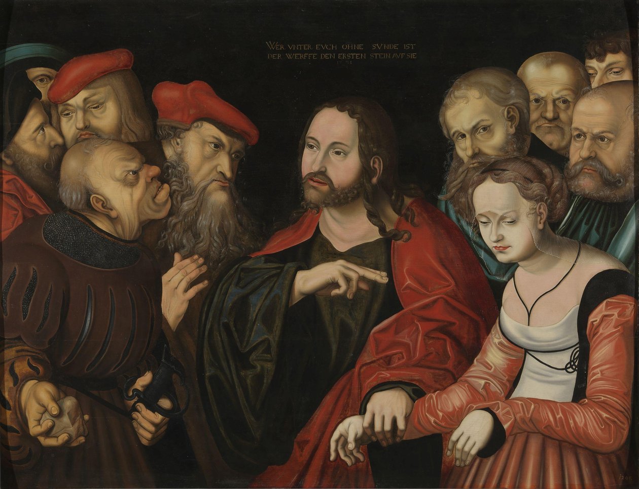 Norska Bokmål:  Kristus och äktenskapsbryterskan Kristus och kvinnan som tagits i äktenskapsbrott av after Lucas Cranach the Elder