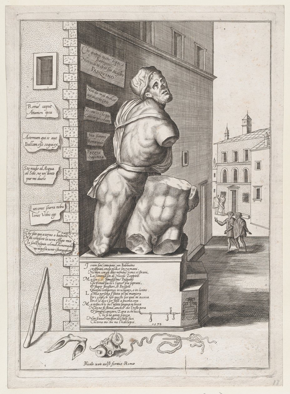 Staty av Pasquin i kardinal Ursinos hus, publicerad efter 1582., publicerad efter 1582. av After Nicolas Beatrizet.